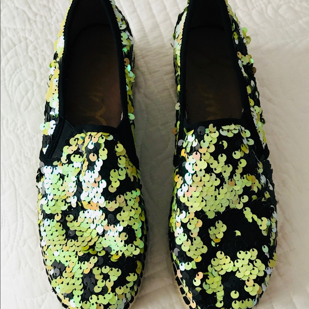 Sam Edelman black and gold sequin slides